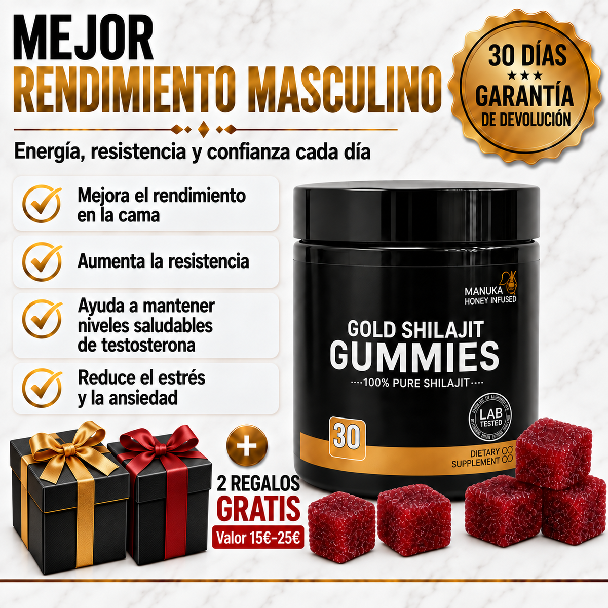 Gomitas de Shilajit 100% Puro del Himalaya (Pack de 30 Gomitas)