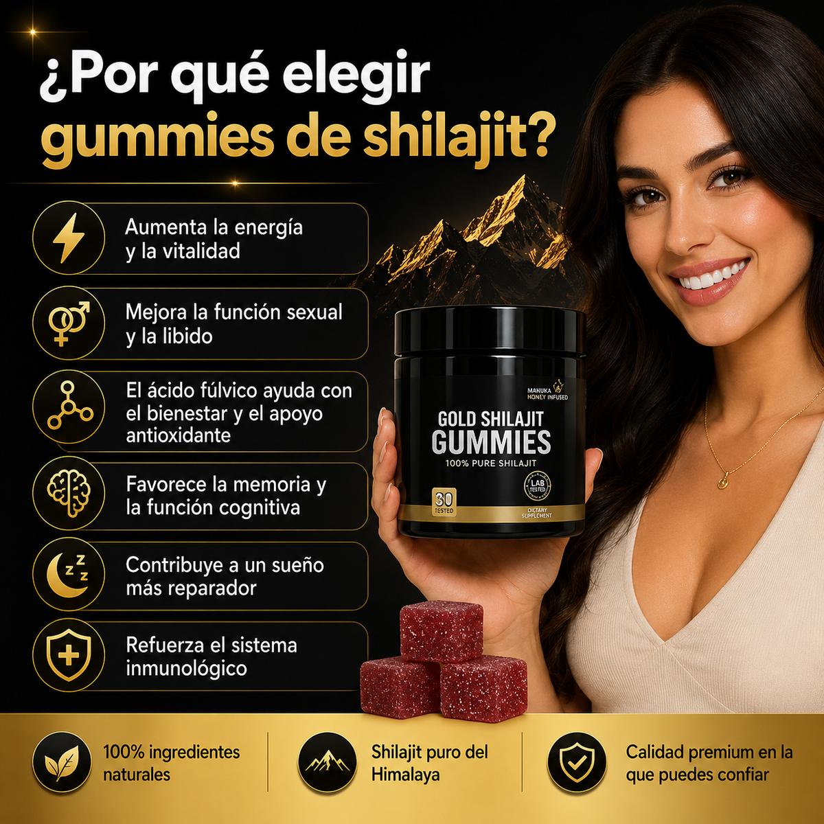 Gomitas de Shilajit 100% Puro del Himalaya (Pack de 30 Gomitas)